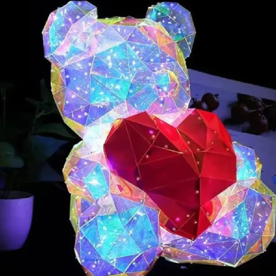 Multicolor Fiber LED Teddy Bear Holding a Red Heart Large Size